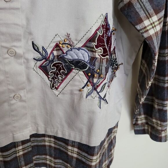 BOBBIE Brooks Men Plaid Button Down Vest Leaf Design Embroidered Pockets NWT VTG - Picture 5 of 5